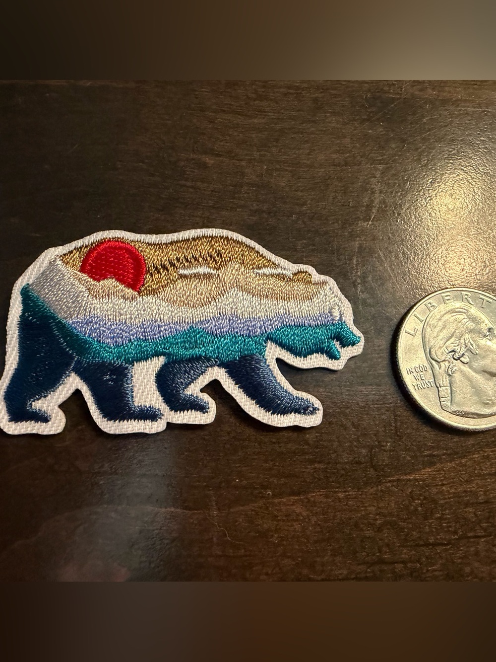 Embroidered Bear Patch in Blue, Teal, Gold & Red